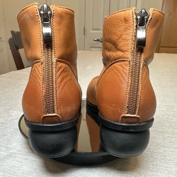 Rare HUMAND Ankle Boot Back Zip Rounded Block Heel Tan Brown Leather Woman 7.5 - Picture 5 of 13
